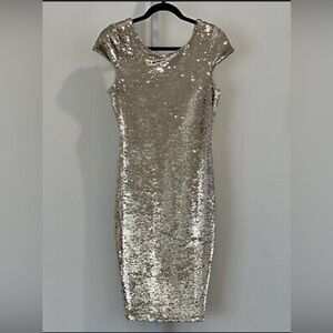 Renn Short Sleeve Flip Reversible Sequin Gold Dress Size X-Large. Like new